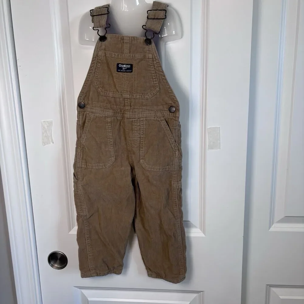 OshKosh B'gosh Vestbak 2T Corduroy Lined Brown Overalls Red/Black Bufallo Plaid